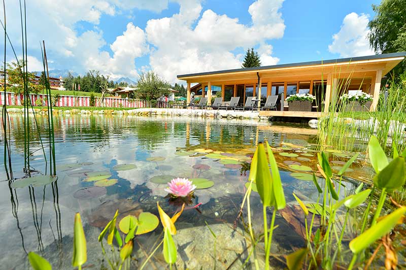 Panorama sauna and pond in the hotel Eden in Seefeld